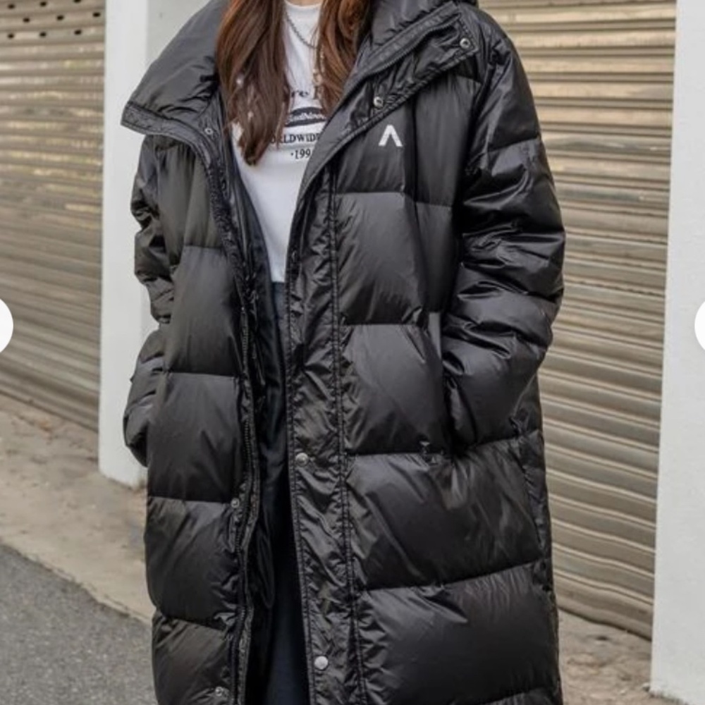 Letter Graphic hooded longline puffer coat